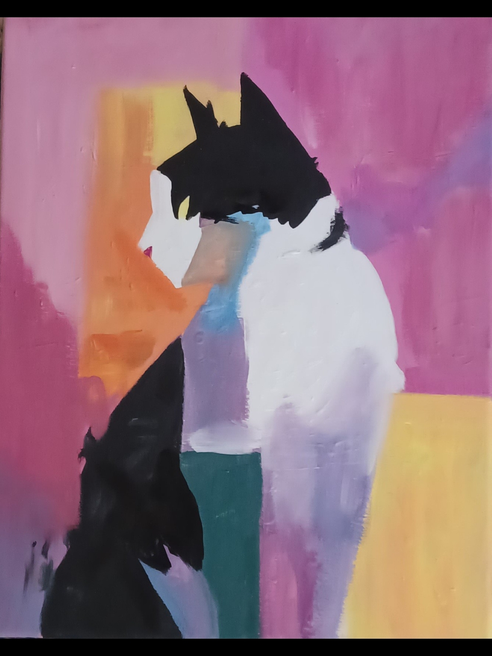 Original Acrylic Cat Painting - Pink & White